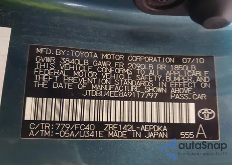 2010 Toyota Corolla Le z USA, uszkodzony, nr VIN JTDBU4EE8A9117797